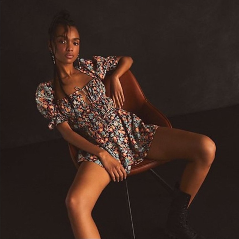 Free People Floral Jumpsuit with Black and Red Accents